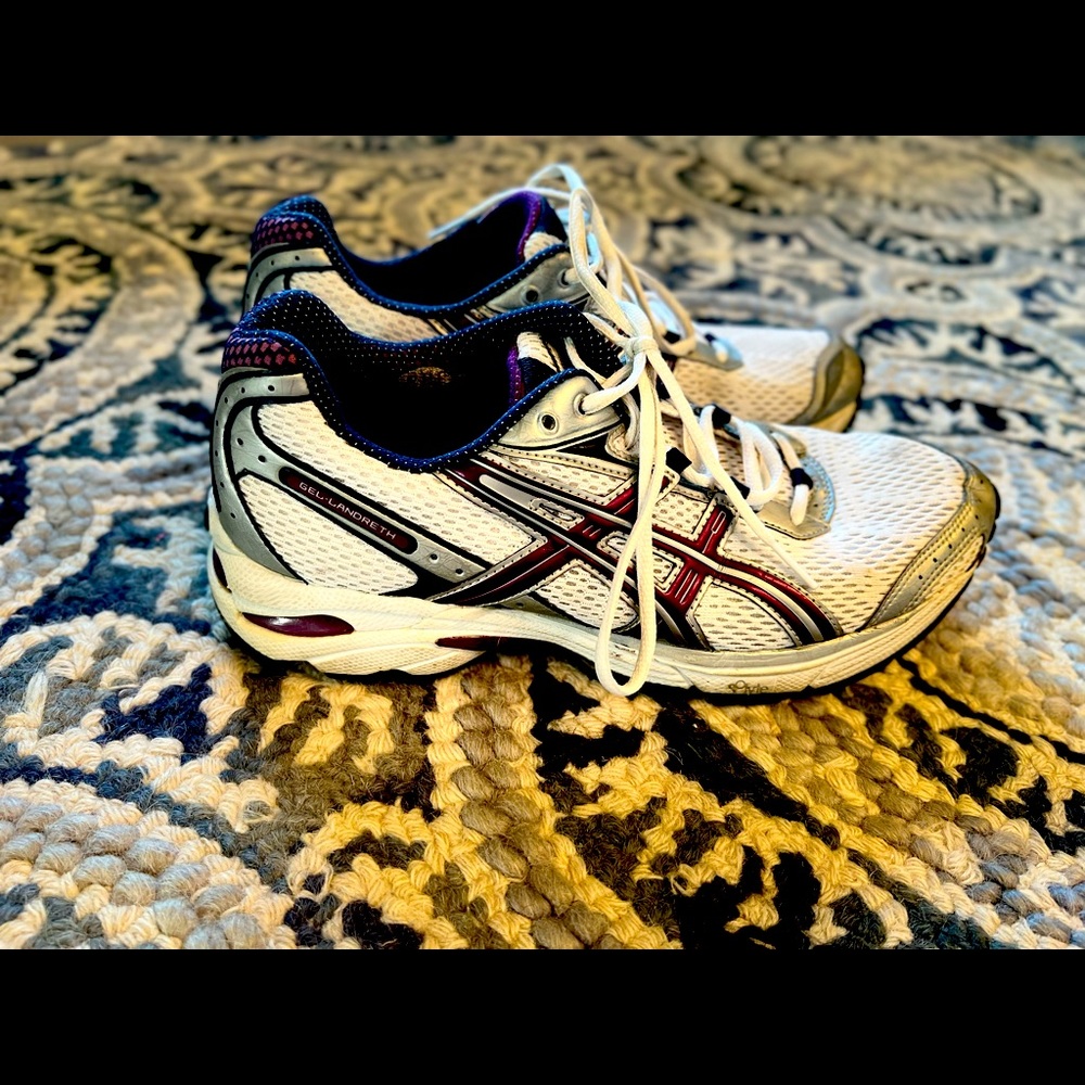 Running shoes, ASICS purple and white